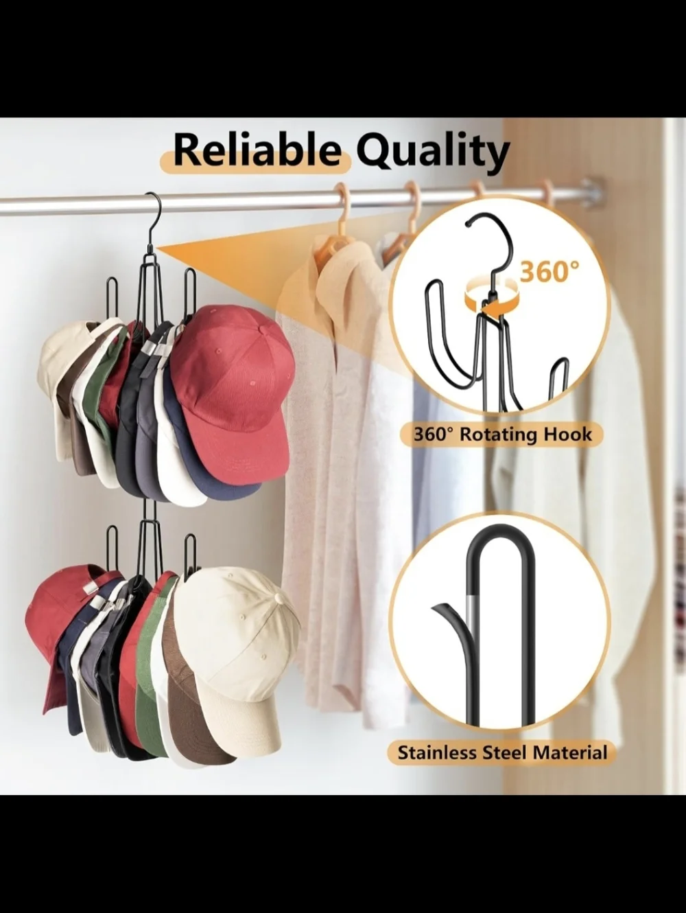 Black Metal Foldable Portable Hat Rack Organizer - Picture 3 of 7